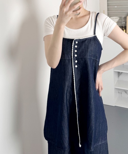 デニム キャミソール ワイドパンツ 2点セット セットアップ デニムキャミソール ワイドパンツ 2点セットアップ