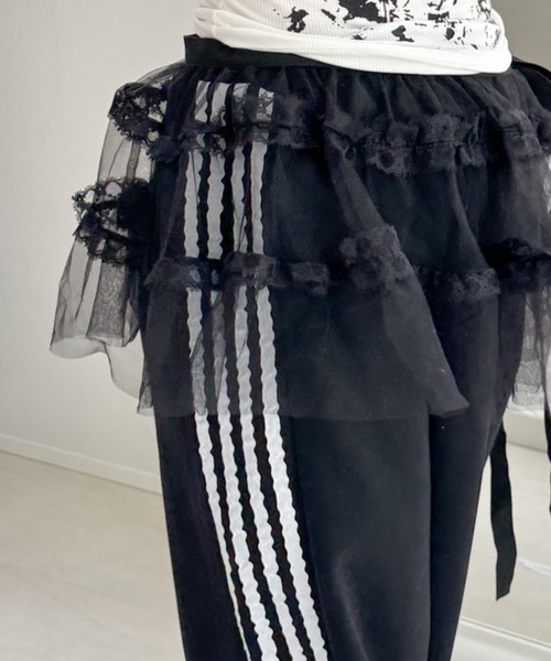 ブラック チュールレイヤード レースフリル セットアップ スカートパンツ チュールレイヤードセットアップ ｜ LIZ LISA（リズリサ）公式通販