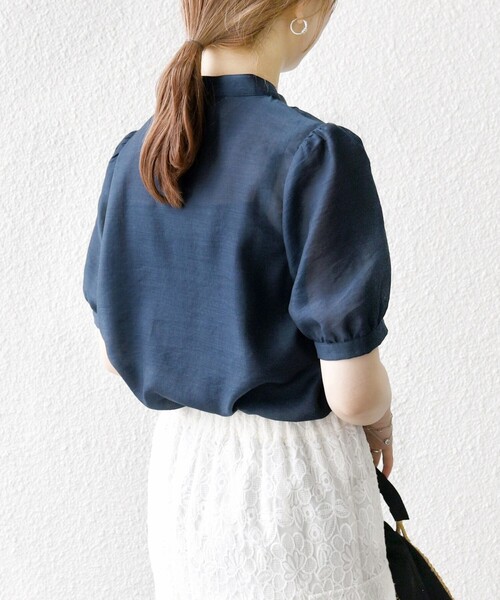ブラウス シャツ バンドカラーシアーフリルブラウス レディース le.coeur blanc｜バンドカラーシアーフリルブラウス | Rakuten