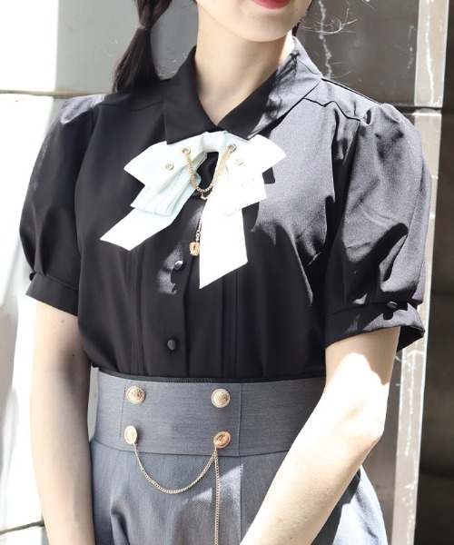 axes femme（アクシーズ ファム） ブラウス シャツ ハトメ×チェーン付