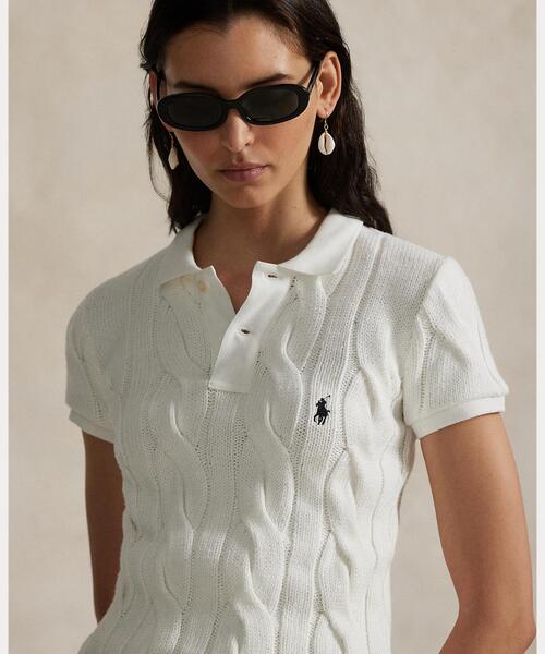 美品✨POLO RALPH LAUREN✨コットンケーブルニットポロシャツ M POLO RALPH LAUREN ポロシャツ ポロ ケーブルニット コットン