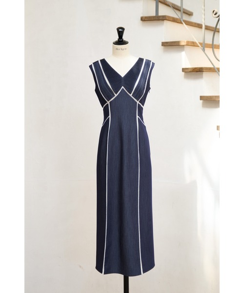 ワンピース Lace Trimmed Chambray Dress Her lip to ワンピース Lace Trimmed Chambray Dress : ZOZOTOWN
