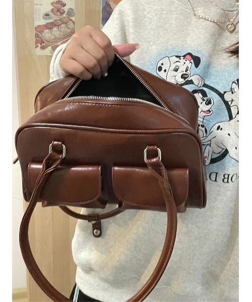 Sakka ボストンバッグ PUレザー Wポケットロングハンドルバッグ