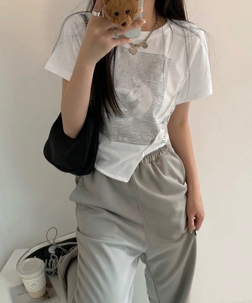 shopnikoniko（ショップにこにこ） tシャツ チビT 半袖 ショート丈