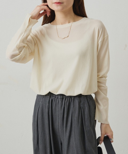 pual ce cin tシャツ ナイロンチュールベロアクルーネックカットソー