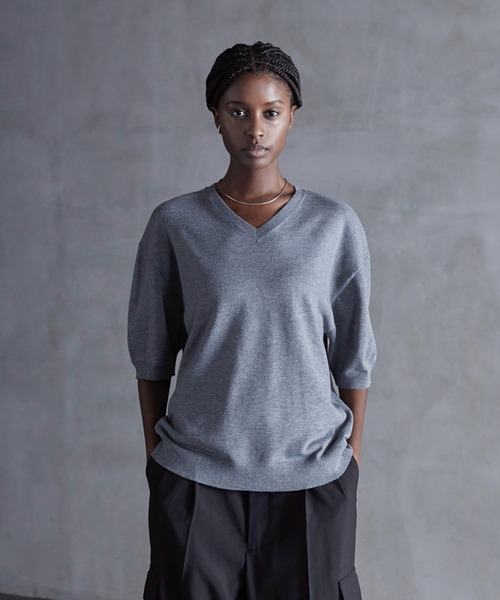 「CALLNE」 半袖ニット L グレー メンズ_画像2