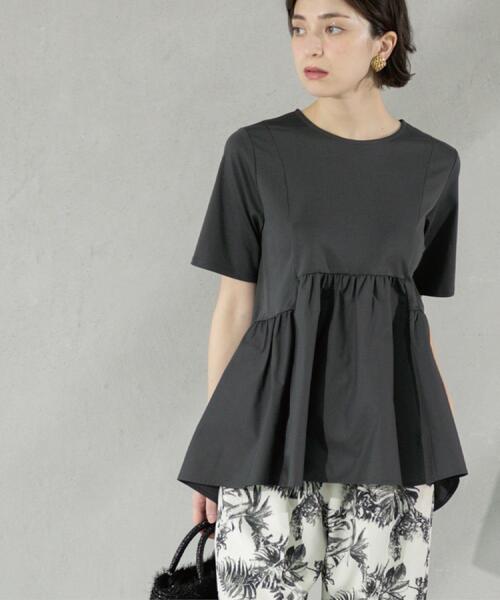 「OPAQUE.CLIP」 半袖チュニック 42 チャコールグレー レディース_画像2