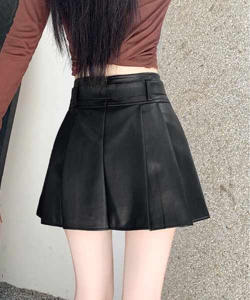 スカート ベルト付き フェイクレザー プリーツ ミニ : ZOZOTOWN Yahoo