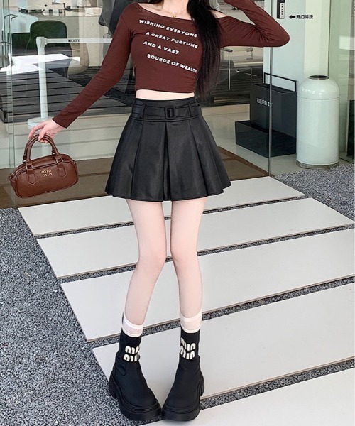 スカート ベルト付き フェイクレザー プリーツ ミニ : ZOZOTOWN Yahoo