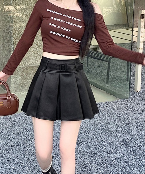 スカート ベルト付き フェイクレザー プリーツ ミニ : ZOZOTOWN Yahoo