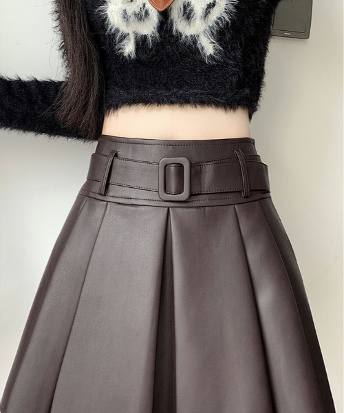 【新品未使用】FairLiar ベルトセットハイウエストプリーツスカート スカート ベルト付き フェイクレザー プリーツ ミニ : ZOZOTOWN Yahoo