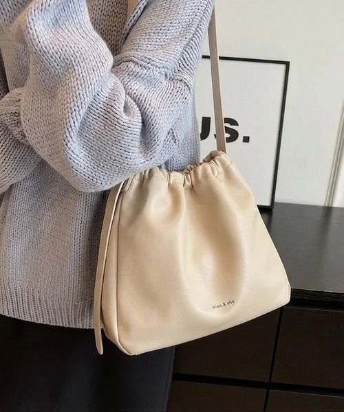 Chiiiibag レザー巾着ショルダーバッグ ショルダーバッグ バッグ フェイクレザー巾着ショルダーバッグ