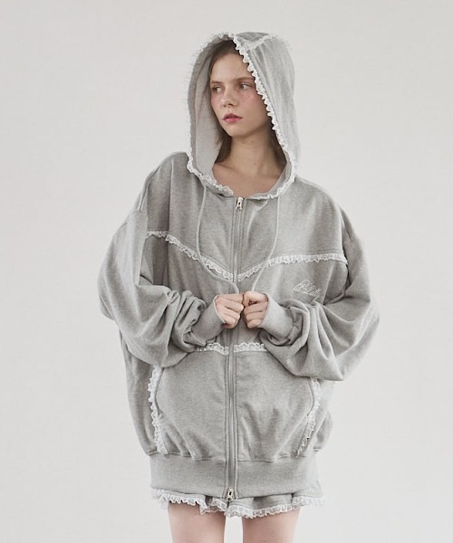 lilLilly（リルリリー） パーカー レースビッグフーディー レディース