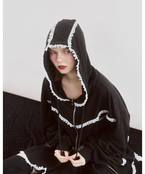 lilLilly（リルリリー） パーカー レースビッグフーディー レディース