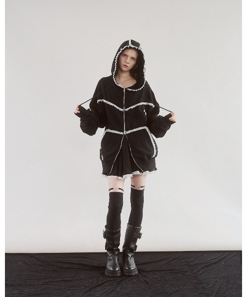 lilLilly（リルリリー） パーカー レースビッグフーディー レディース