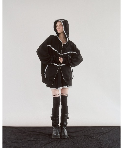 lilLilly（リルリリー） パーカー レースビッグフーディー レディース