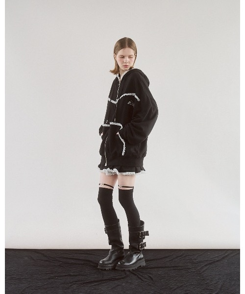 lilLilly（リルリリー） パーカー レースビッグフーディー レディース