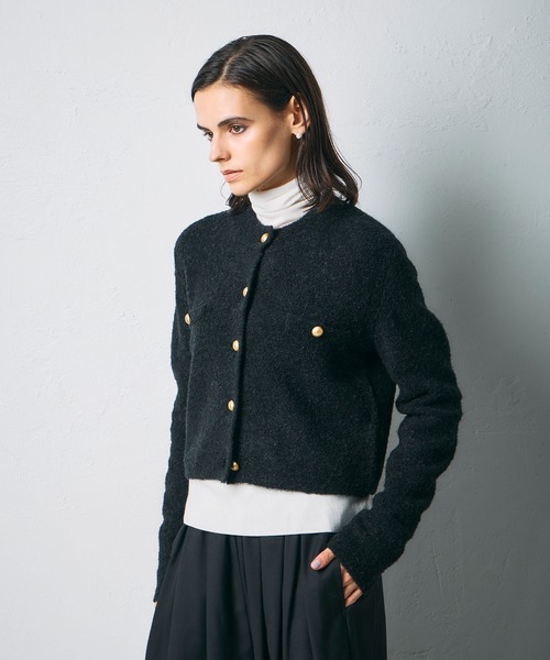 【美品】Rene テーラードカラー　ショート丈ニットジャケット　カーディガン N.O.R.C ニット セーター ブークレーショートニットジャケット