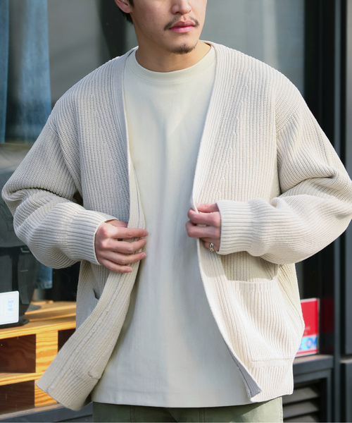 「B.C STOCK」 ニットカーディガン MEDIUM アイボリー メンズ_画像7