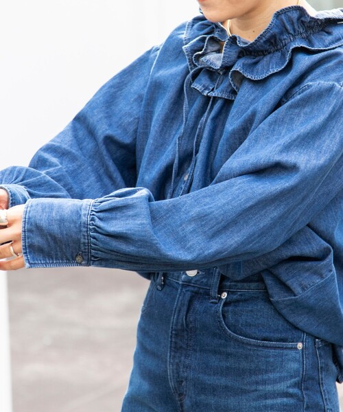 Rie Miller（リエミラー） ブラウス シャツ 「RM denim」フリル