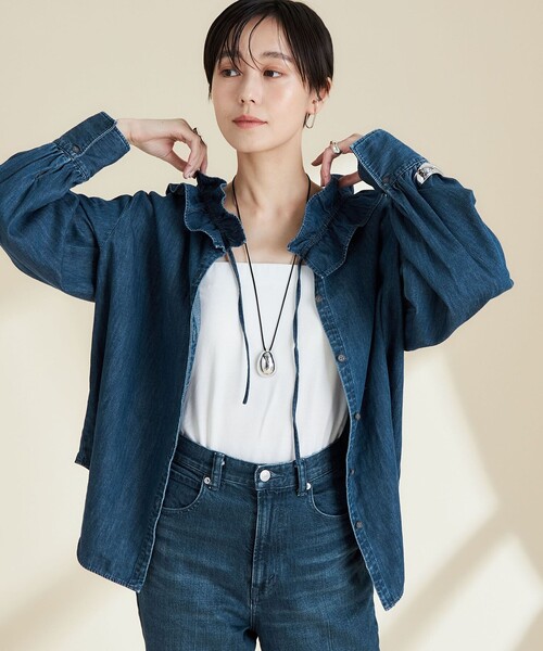 Rie Miller（リエミラー） ブラウス シャツ 「RM denim」フリル
