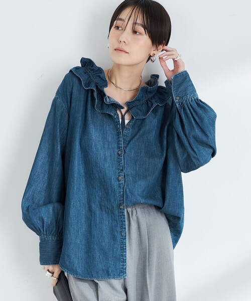 Rie Miller（リエミラー） ブラウス シャツ 「RM denim」フリル