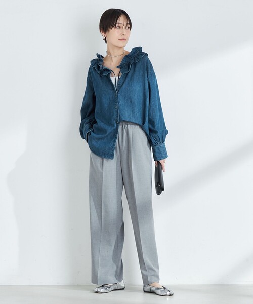 【Nolley's / Rie Miller】ビッグカラー2WAYデニムブラウス Rie Miller（リエミラー）の「【RM denim】ビッグカラー2WAYデニム