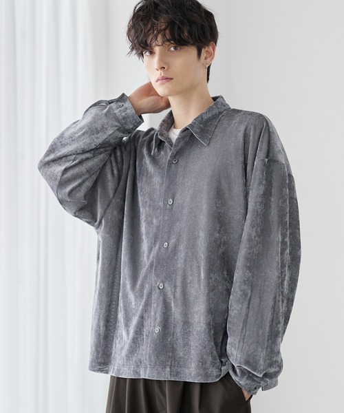 US vintageシースルー/シアーシルクベースベロア柄シャツdeptoga6 G.V.G.V. - US vintageシースルー/シアーシルクベースベロア柄シャツ