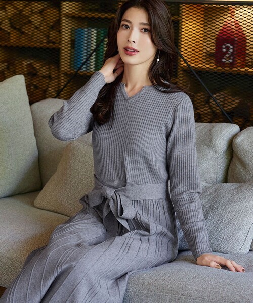 「Tiaclasse」 ニットワンピース 9号 チャコールグレー レディース_画像3