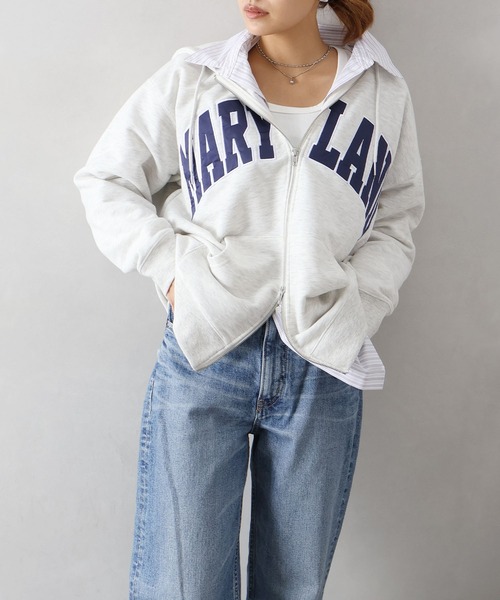 【レザレクション】美品ジップパーカー ホワイト 総ロゴ レディース SpRay（スプレイ） パーカー 貼付ロゴダブルZIPパーカー レディース