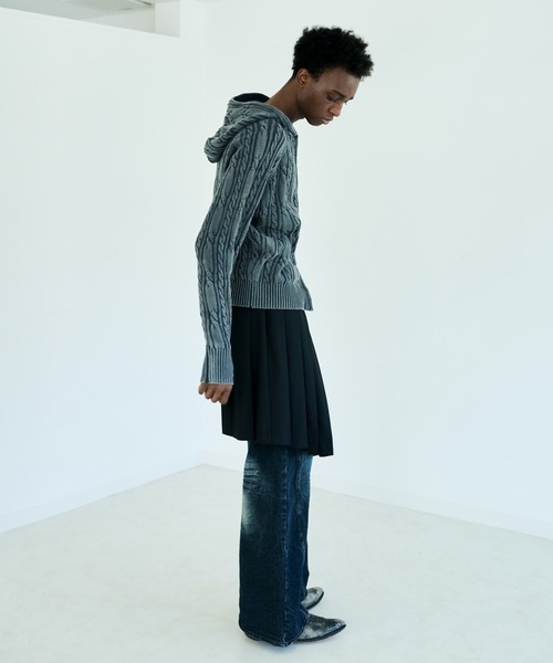 Camphor wood パーカー STONE WASH DOUBLE ZIP CABLE KNIT HOODIE