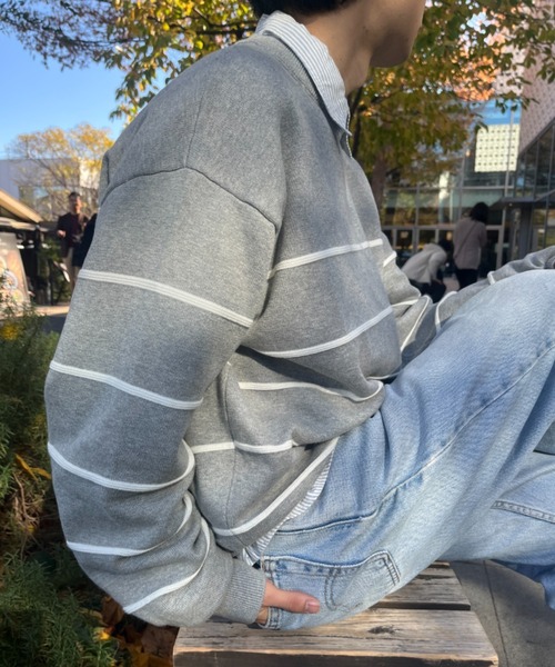 「BROKEN BASE」 長袖ニット MEDIUM チャコール メンズ_画像6
