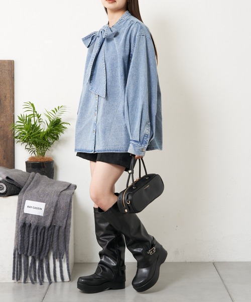 「RAY CASSIN」 長袖ブラウス FREE ネイビー レディース_画像3