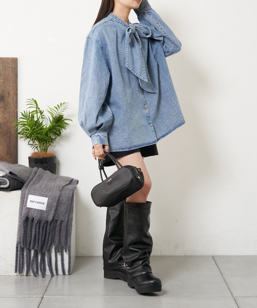 「RAY CASSIN」 長袖ブラウス FREE ネイビー レディース_画像4