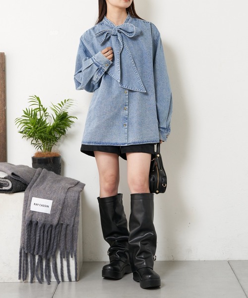 「RAY CASSIN」 長袖ブラウス FREE ネイビー レディース_画像5