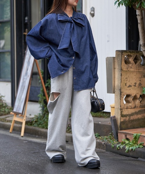 「RAY CASSIN」 長袖ブラウス FREE ネイビー レディース_画像8