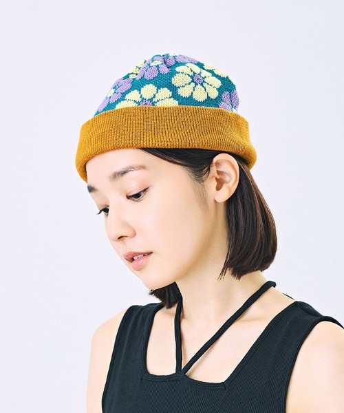 CA4LA フラワー付きニット帽 アイボリー CA4LA（カシラ） ニット帽 ニットキャップ FLOWERS3 レディース