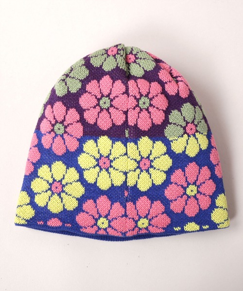 【美品】CA4LA ベージュ花モチーフニット帽 カシミヤ入り花モチーフニット帽子生成り ニット帽・ビーニー mimi5555