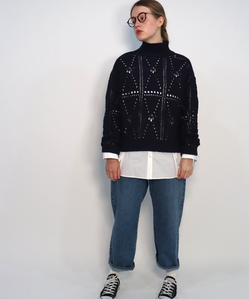 「haupia」 ニットカーディガン MEDIUM ネイビー レディース_画像3
