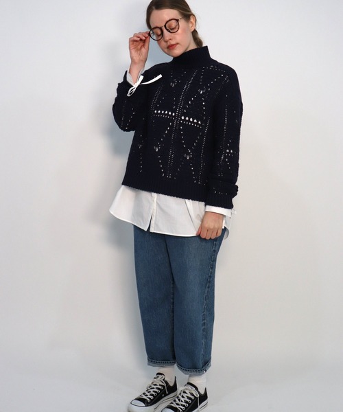 「haupia」 ニットカーディガン MEDIUM ネイビー レディース_画像4