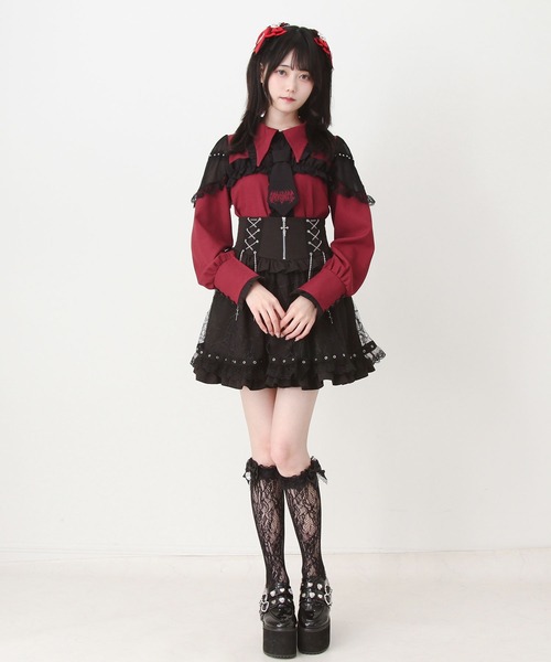 DearMyLove ブラウス シャツ ゴシック風バラボタンフリルネクタイ DearMyLove ブラウス シャツ ゴシック風バラボタンフリルネクタイ