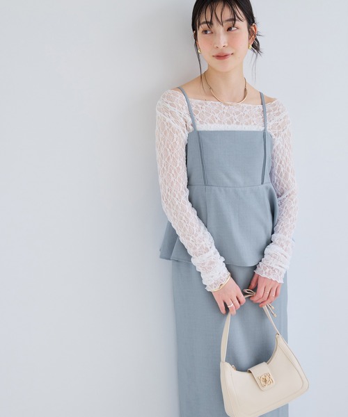 ワンピース 美easyリネンライクペプラム切替キャミワンピ/ イージーケア・接触冷感・セットアップ対応の画像