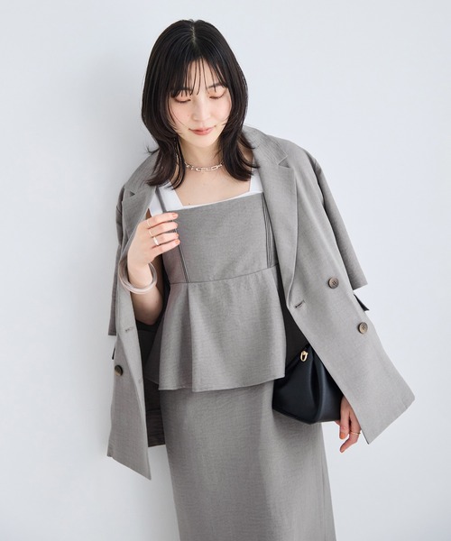 ワンピース 美easyリネンライクペプラム切替キャミワンピ/ イージーケア・接触冷感・セットアップ対応の画像