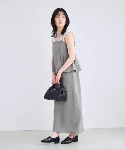 ワンピース 美easyリネンライクペプラム切替キャミワンピ/ イージーケア・接触冷感・セットアップ対応の画像