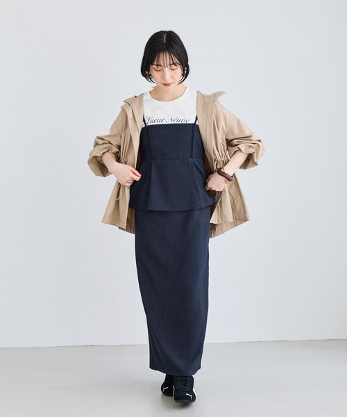 ワンピース 美easyリネンライクペプラム切替キャミワンピ/ イージーケア・接触冷感・セットアップ対応の画像