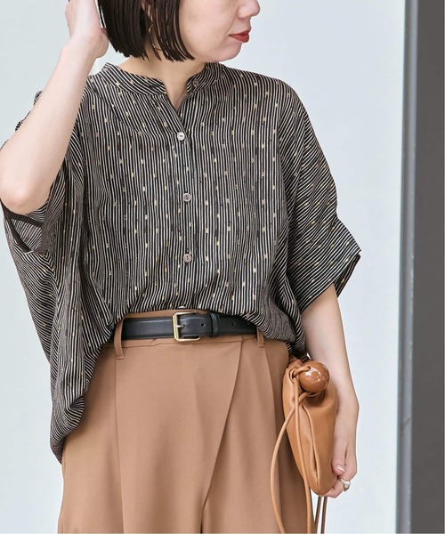 ブラウス シャツ 「追加」DEVEAUX GOLDラメモノトーンシャツ レディースの画像