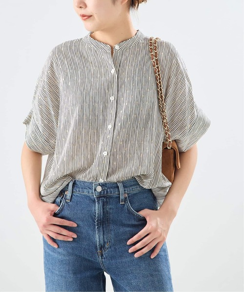 ブラウス シャツ 「追加」DEVEAUX GOLDラメモノトーンシャツ レディースの画像