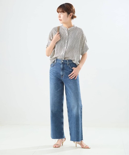 ブラウス シャツ 「追加」DEVEAUX GOLDラメモノトーンシャツ レディースの画像