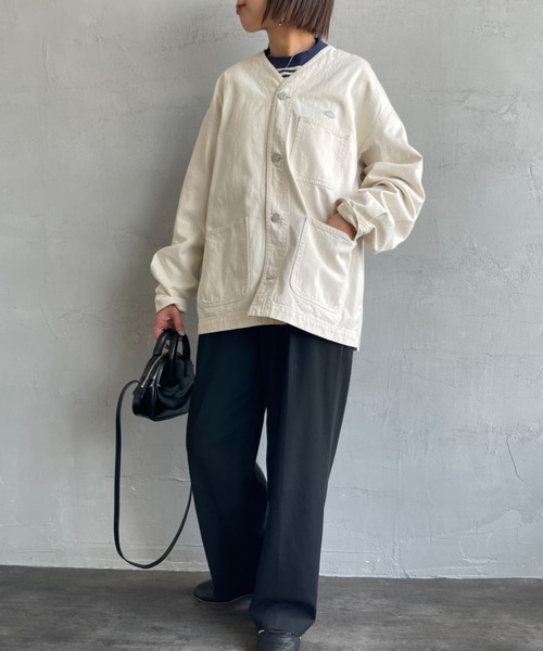 ダントン　ノーカラー　サイズ40 Danton（ダントン） ノーカラージャケット 40 アイボリー レディース