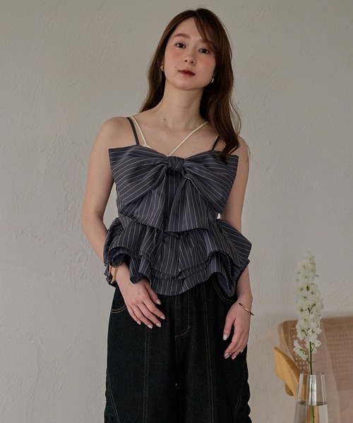 Fano Studios リボンデザイン ペプラムキャミソール ビスチェ mideal（マイディール） キャミソール ribbon frill peplum bustier